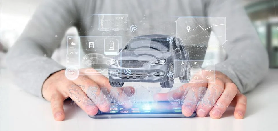 Man holding a Dashboard smartcar interface dashboard 3d rendering Stock Photos