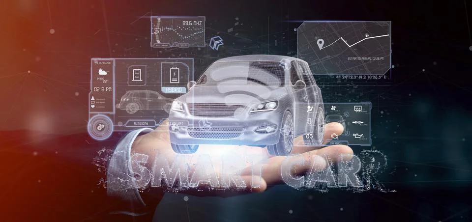 Man holding a Dashboard smartcar interface dashboard 3d rendering Stock Photos