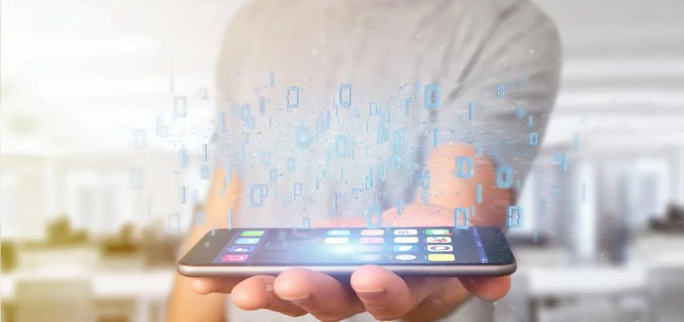 Man holding Data binary cloud 3d rendering Stock Photos