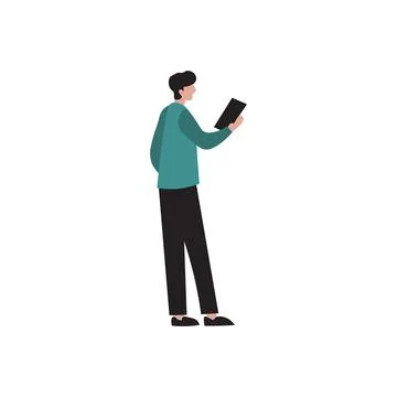 Man Holding Digital Tablet Flat Vector Illustration Isolated Stock Illustration