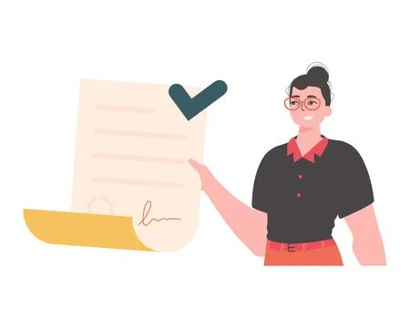 The man is holding a document. Data protection. Smart contract. Trend style c Stock Illustration