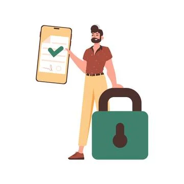 The man is holding a document. Smart contract concept. Data protection. Trend Illustrazione stock
