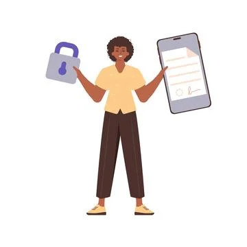 The man is holding a document. Smart contract concept. Data protection. Moder Stock Illustration