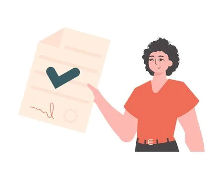 The man is holding a document. Smart contract. Data protection. Modern style  Stock Illustration