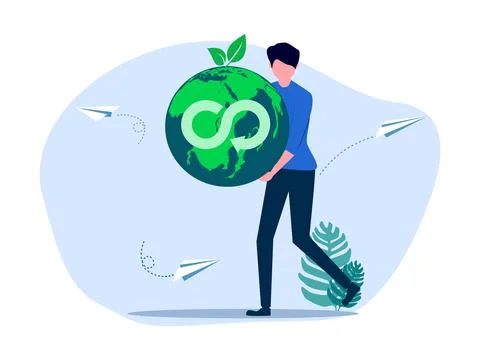Man holding earth and tree. Being environmentally friendly. The concept of su Stock Illustration