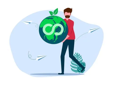 Man holding earth and tree. Environmentally friendly. The concept of sustaina Stock Illustration
