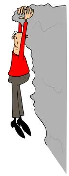 Man holding on to the edge of a cliff Stock Illustration