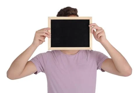Man holding empty chalkboard Stock Photos