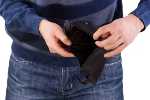 Man holding an empty wallet Stock Photos