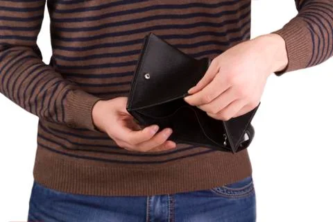 Man holding an empty wallet Stock Photos