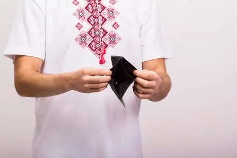 Man holding an empty wallet Stock Photos