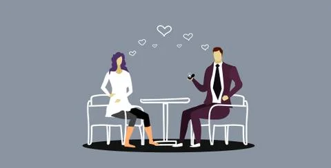 Man holding engagement ring proposing to woman marry him happy valentines day Stock Illustration