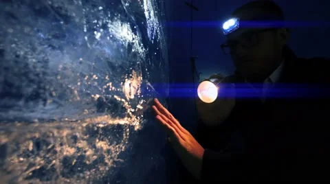 Man holding flashlight discovering ice glacier. global climate change background 스톡 동영상 64799577