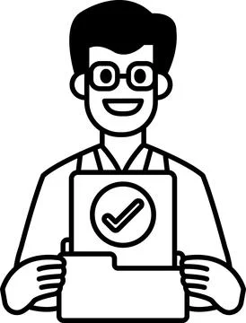 A man is holding a folder with a check mark on it Stock Illustration