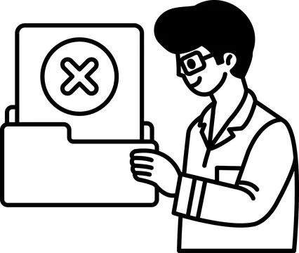 A man is holding a folder with an X on it Stock Illustration