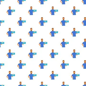 Man holding gift voucher pattern seamless background Stock Illustration