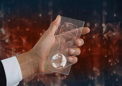 Man holding glass interface 库存照片
