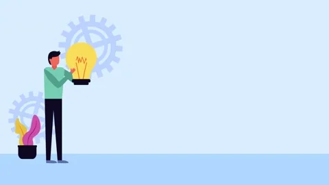 Man holding glowing light bulb representing idea and innovation with gears .. 動画素材 339047512