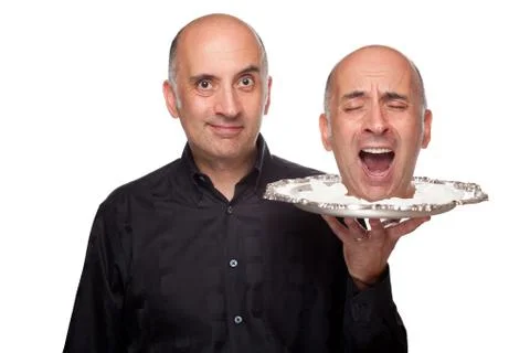 Man holding a head on a platter Stock Photos