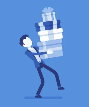 Man holding a heap of gift boxes Stock Illustration