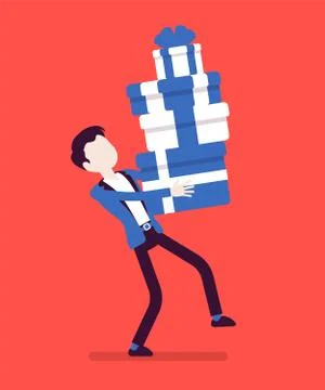 Man holding a heap of gift boxes Stock Illustration