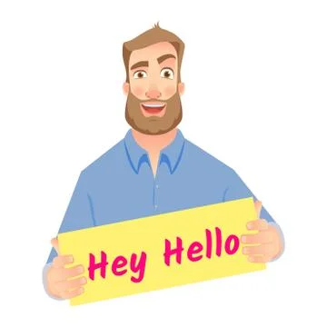 Man holding hello sign Stock Illustration