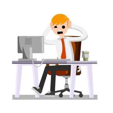 Man holding his head. Broken equipment. Broken computer. Stock Illustration
