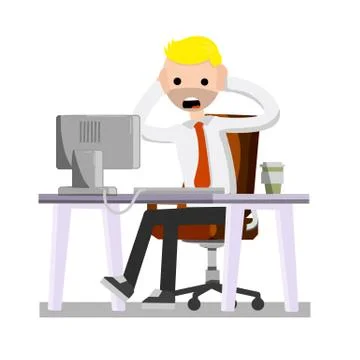 Man holding his head. Broken equipment. Broken computer. Stock Illustration