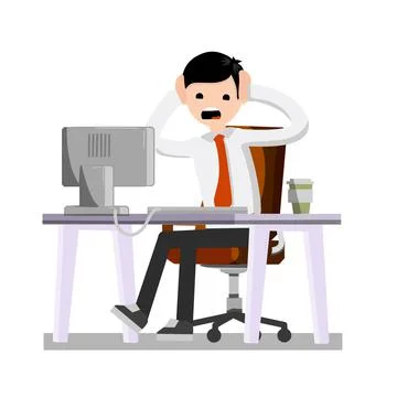 Man holding his head. Broken equipment. Broken computer. Crash the system. Stock Illustration