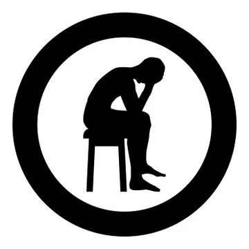 Man holding his head concept problem silhouette Sitting no seat icon black co Stock Illustration