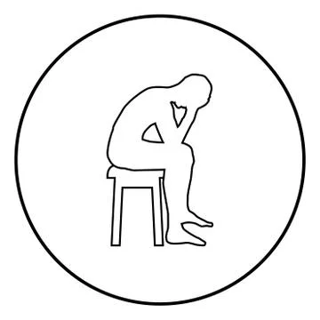 Man holding his head concept problem silhouette Sitting no seat icon black co Stock Illustration