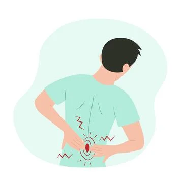 Man holding his small of the back. Back view of a man suffering from backac.. Stock Illustration