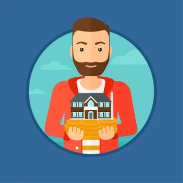 Man holding house model. Stock Illustration