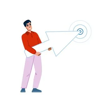 Man holding huge cursor arrow pointing center of target Illustrazione stock