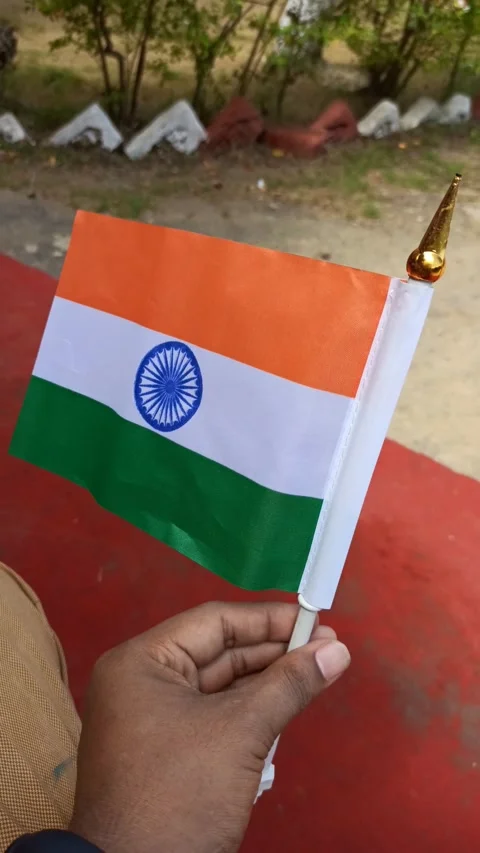 A man holding the indian flag during celebration of independence day Stock Footage 217672790