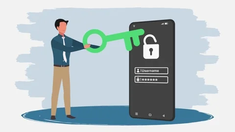 A man holding a key to login or access mobile phone Stock Footage 335812367