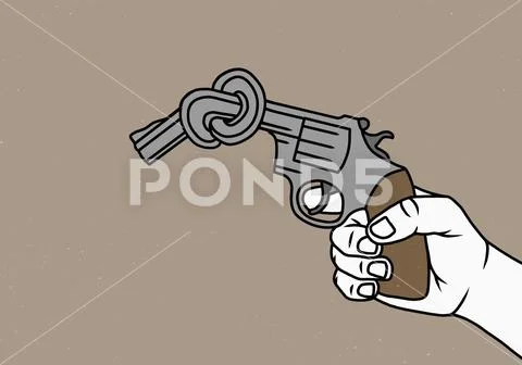 Man holding knotted gun Stock Illustration