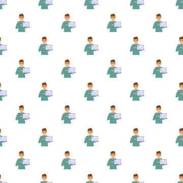 Man holding laptop seamless pattern technology background 스톡 일러스트