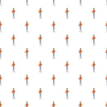 Man holding laptop seamless pattern illustrating remote work Illustrazione stock