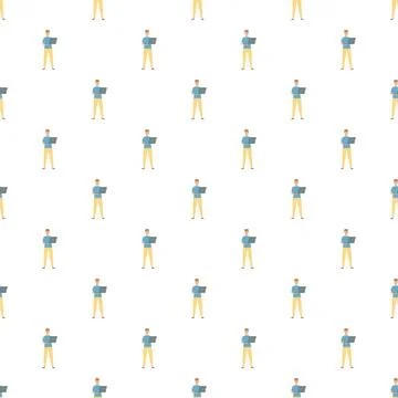 Man holding laptop seamless pattern digital wallpaper 库存插图