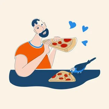 A man holding a large slice of pizza in his hands Stock Illustration