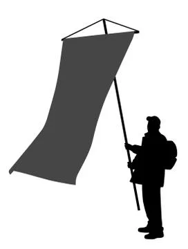 Man holding large vertical flag Stock Illustration