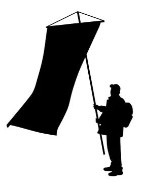 Man holding a large vertical flag Stock Illustration