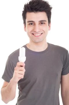 Man holding lightbulb Stock Photos