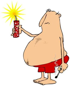 Man holding a lit firecracker Stock Illustration