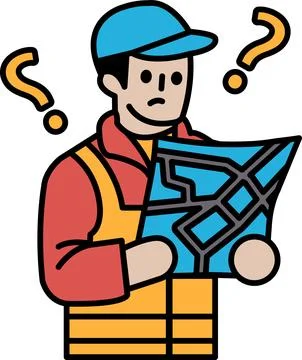 A man is holding a map and looking at it Illustrazione stock