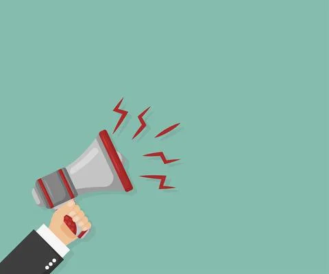 Man holding megaphone in hand, vector illustration in flat design Stock Illustration