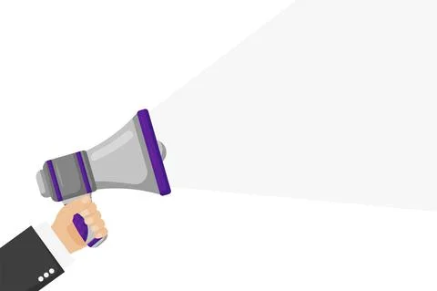 Man holding megaphone in hand, vector illustration in flat design Illustrazione stock