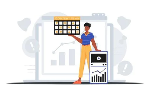 The man is holding a message plan in his hands . digital marketing concept. T 스톡 일러스트