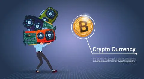 Man Holding Microchips Crypto Currency Concept Digital Modern Web Bitcoins Over Ilustração Stock